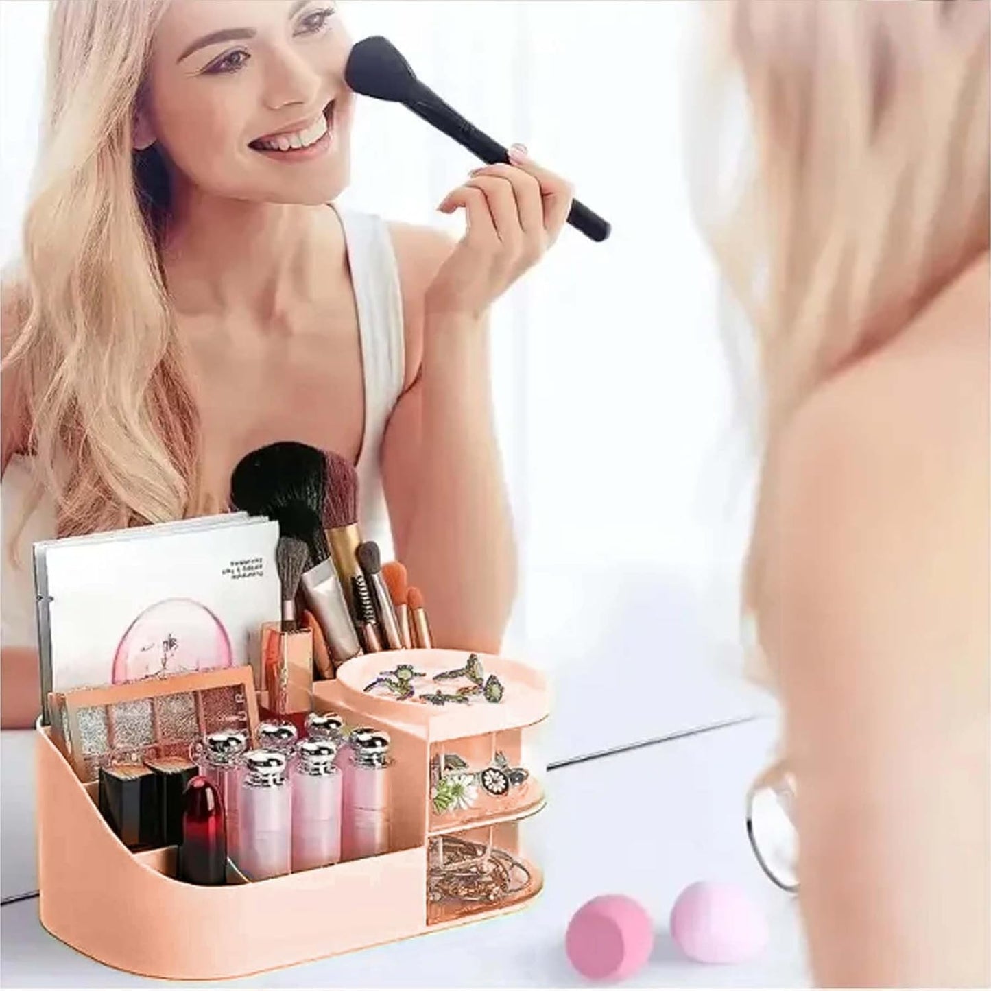 1pc Rotating Cosmetic Organizer-Pink Cosmetic Organizer Apricot
