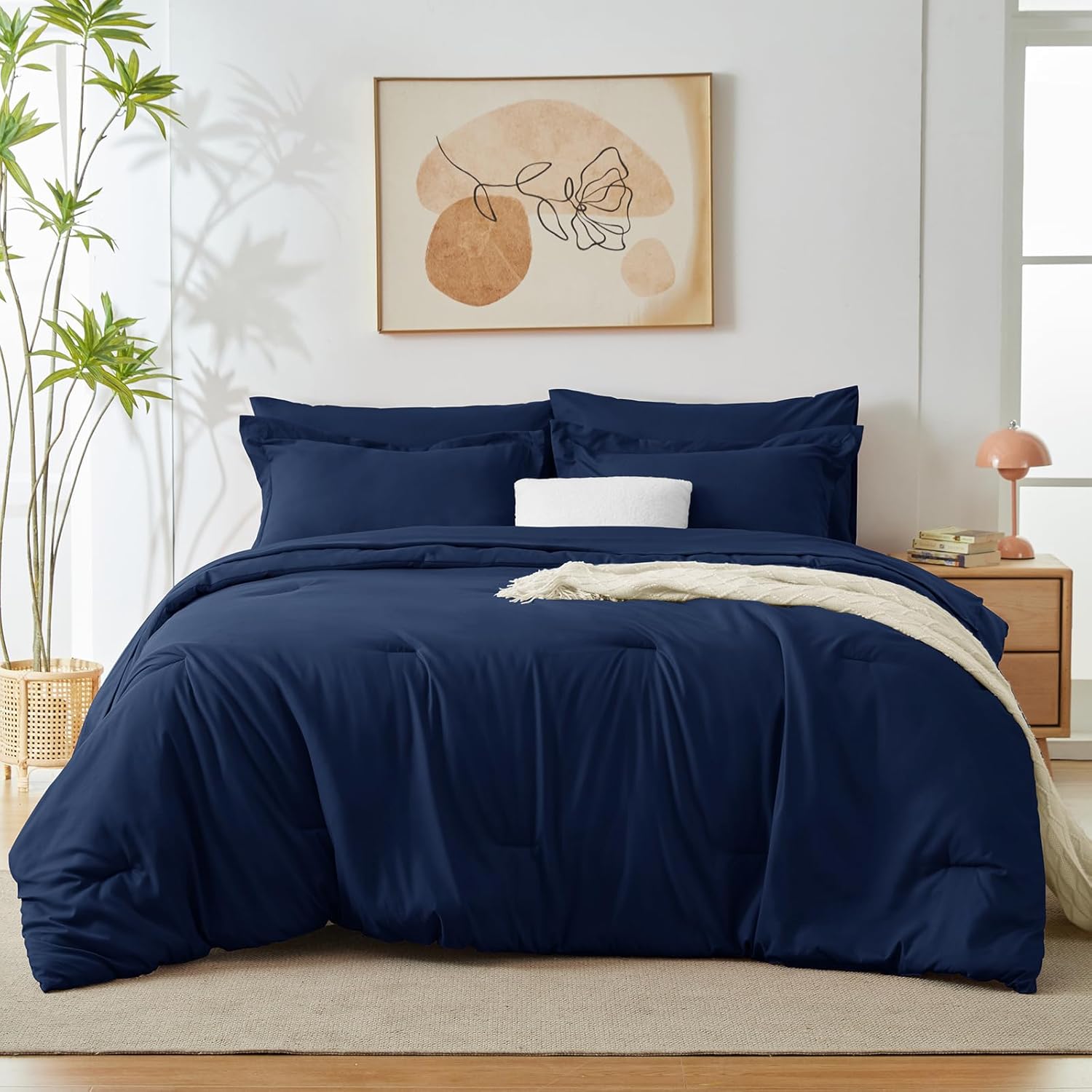 Solid Duvet Cover-Navy Blue Bed Sheets Apricot
