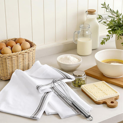 100% Cotton Kitchen Towels & Napkins 6 Pack- GREY Apricot