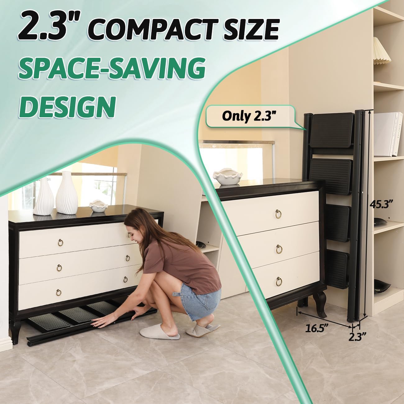 3 Step Ladder Folding Step Stool (SA2510-050) Storage Organizer Apricot