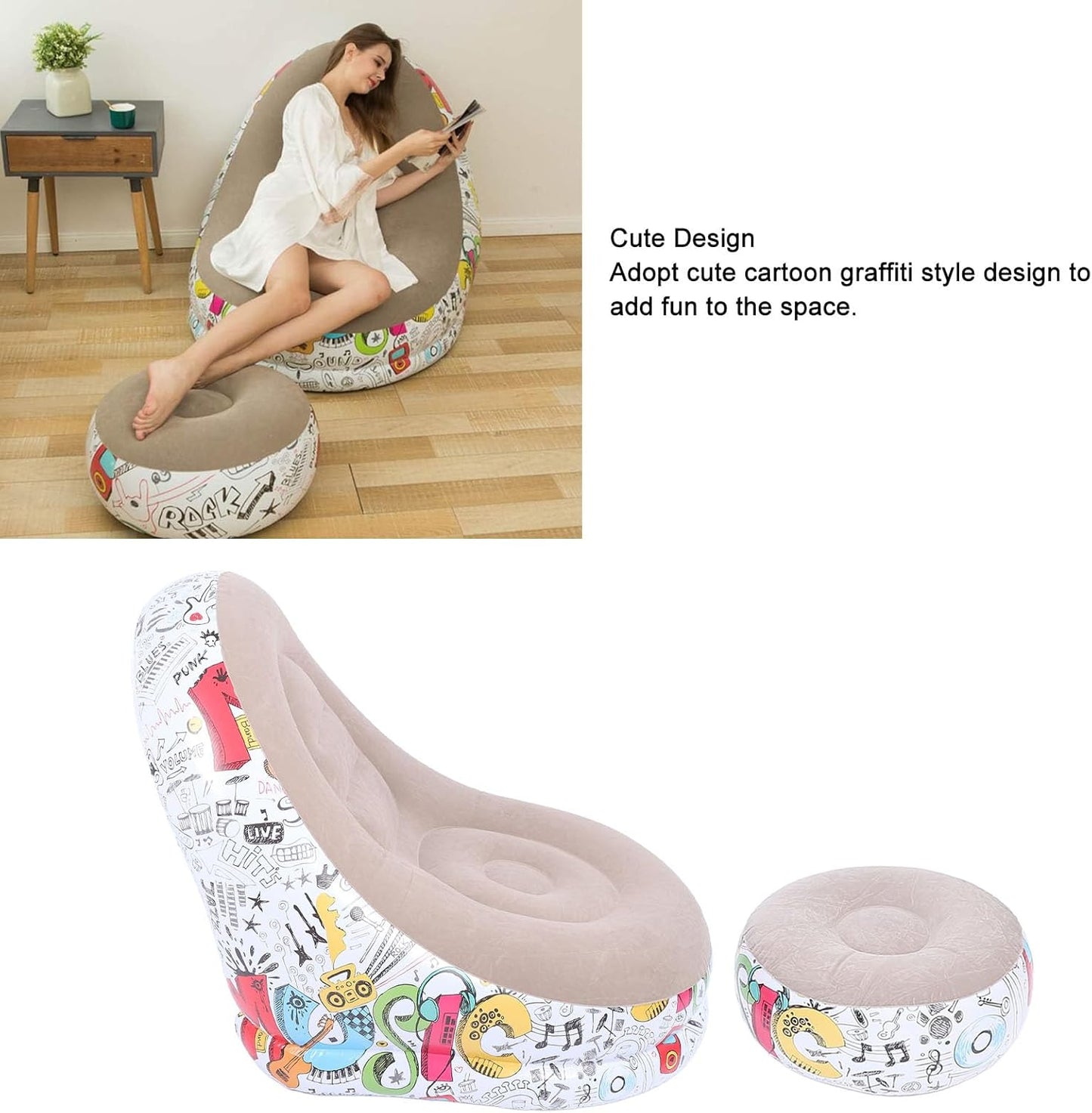 Inflatable Graffiti Sofa with Foot Stool(SA2510-031)BEIGE Apricot