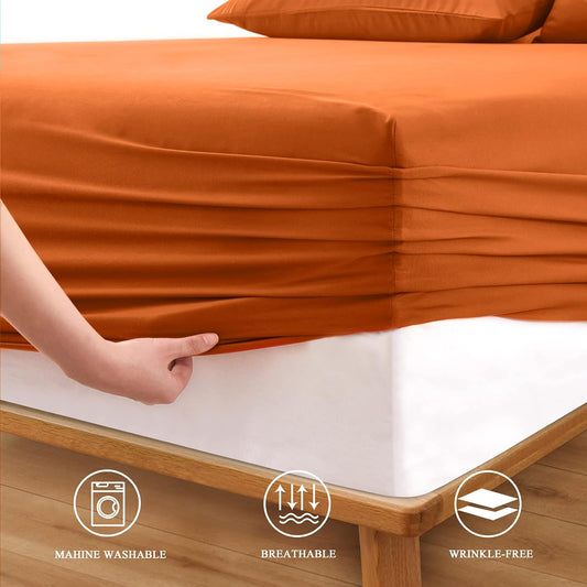 Fitted Bed Sheet Dyed-Orange Fitted Sheets Apricot
