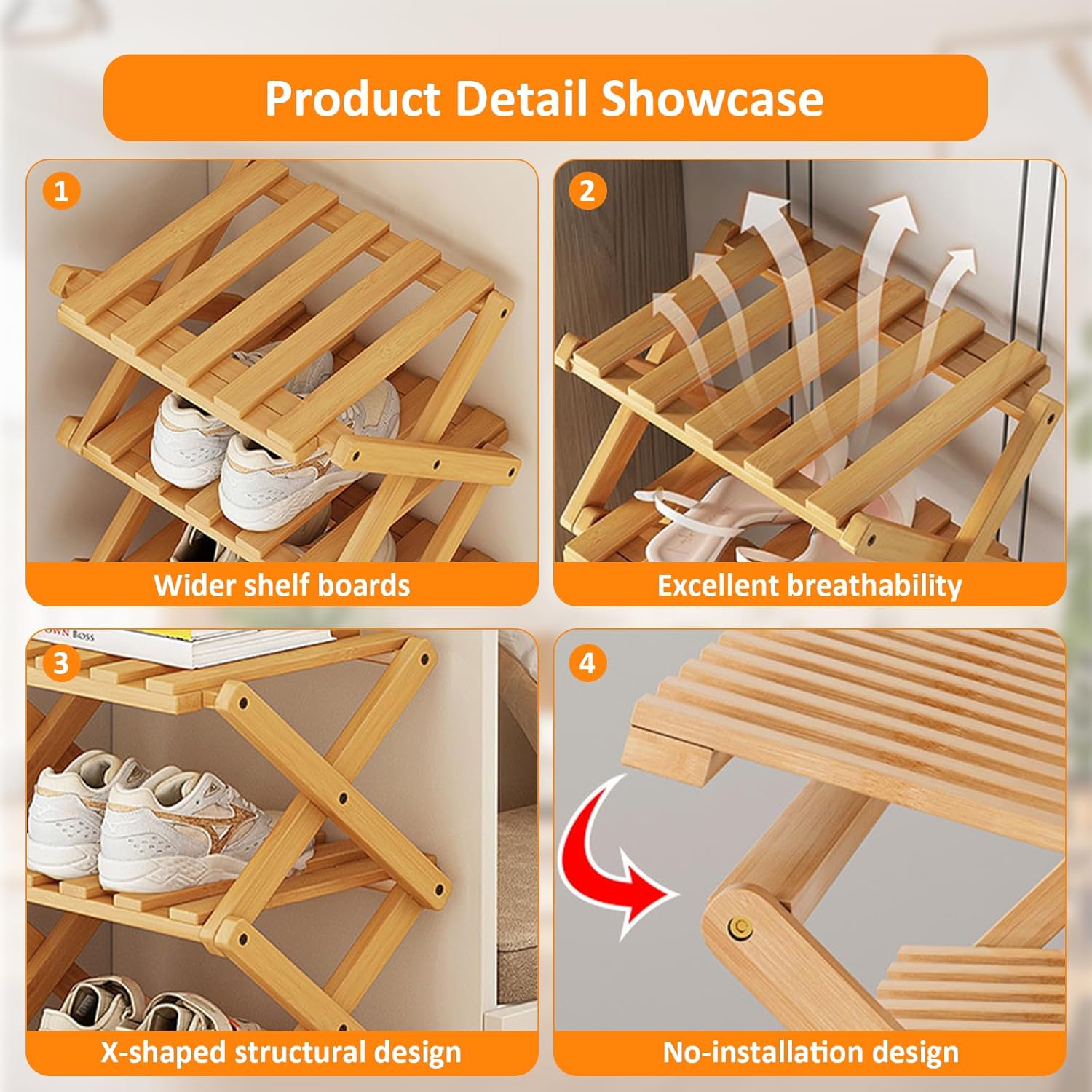 5 Tier Bamboo Shoe Rack (SA2510-052) Storage Organizer Apricot