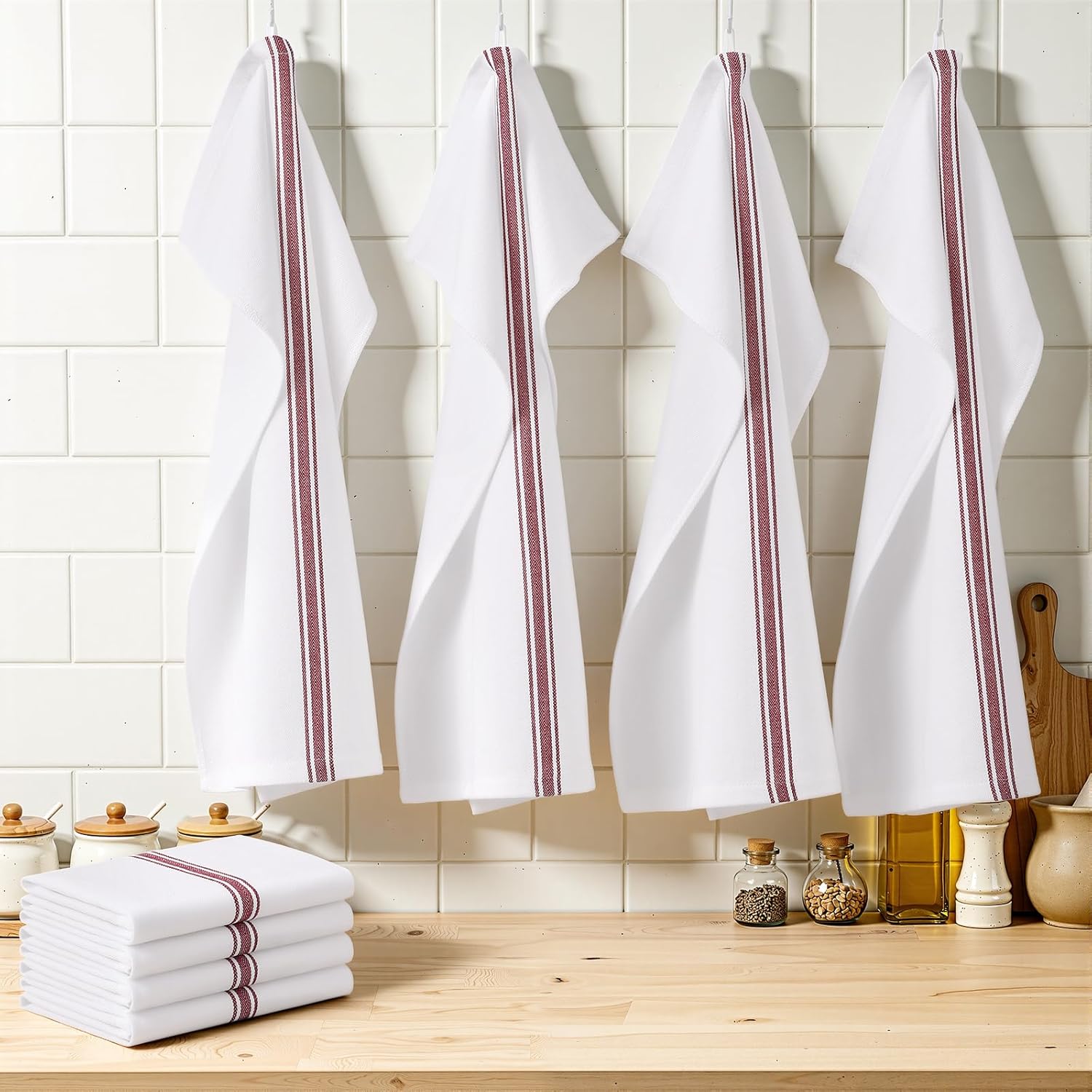 100% Cotton Kitchen Towels & Napkins 6 Pack- RED Apricot