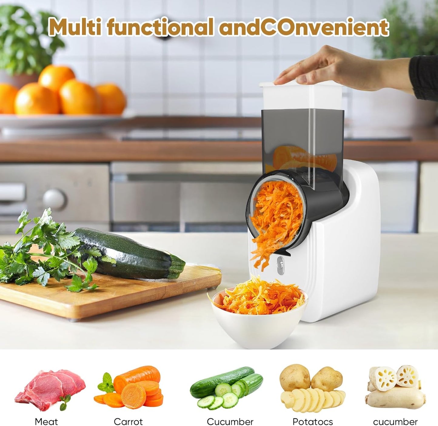 Electric Automatic Multi Grater with 3 Types Slice (SA2510-022) Spice and sugar Jar Apricot
