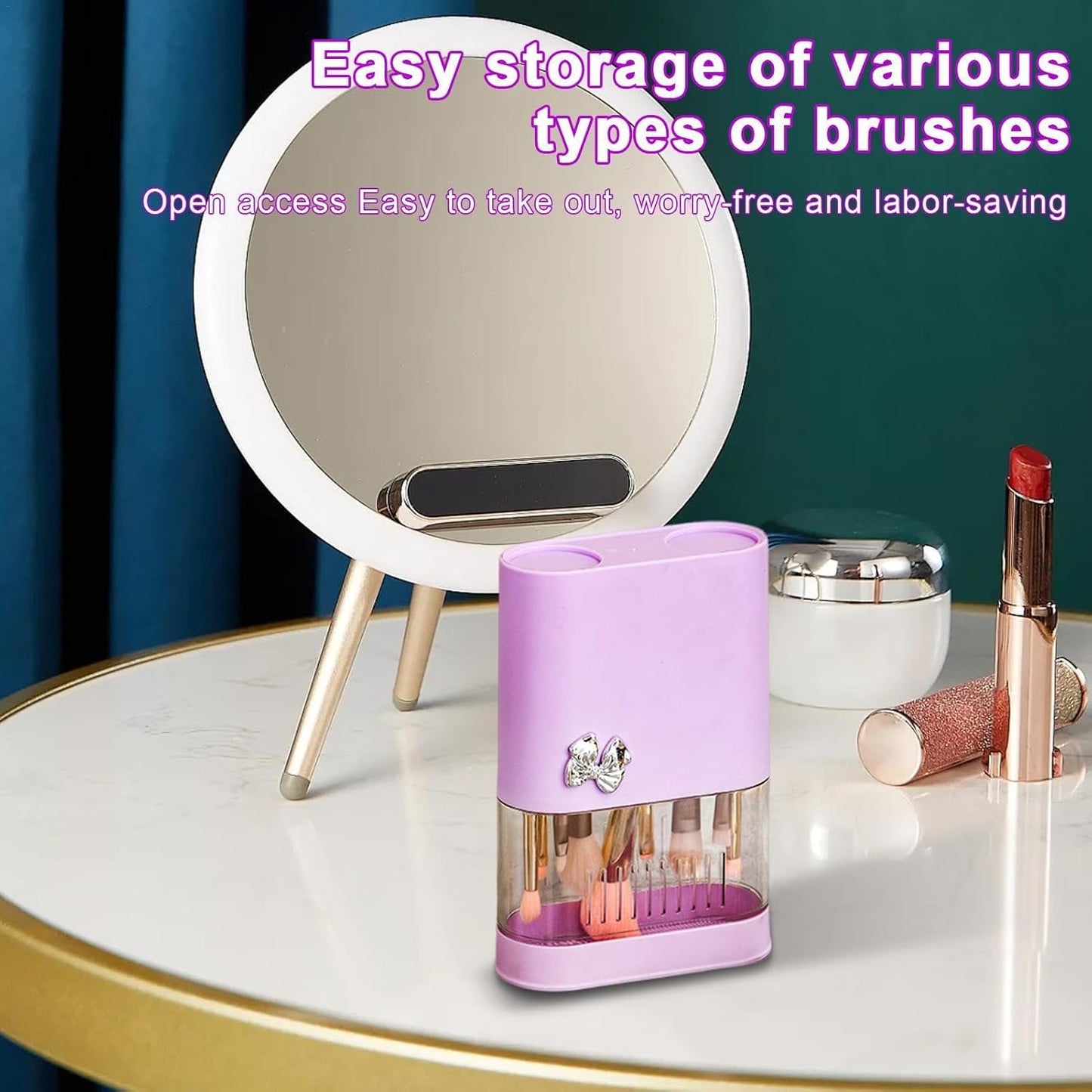 3 in 1 Makeup Brush Cleaning Box-Lilac Cosmetic Organizer Apricot