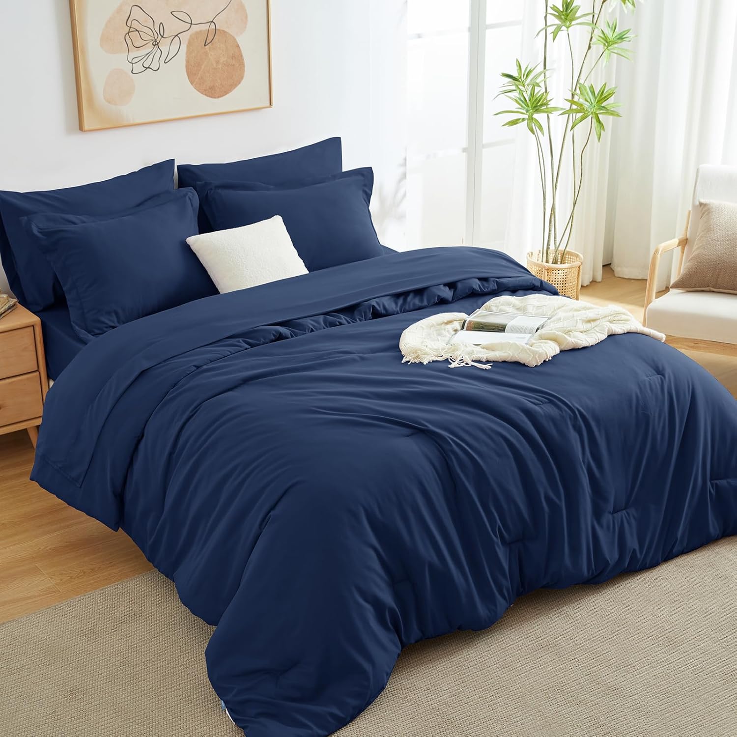 Solid Duvet Cover-Navy Blue Bed Sheets Apricot