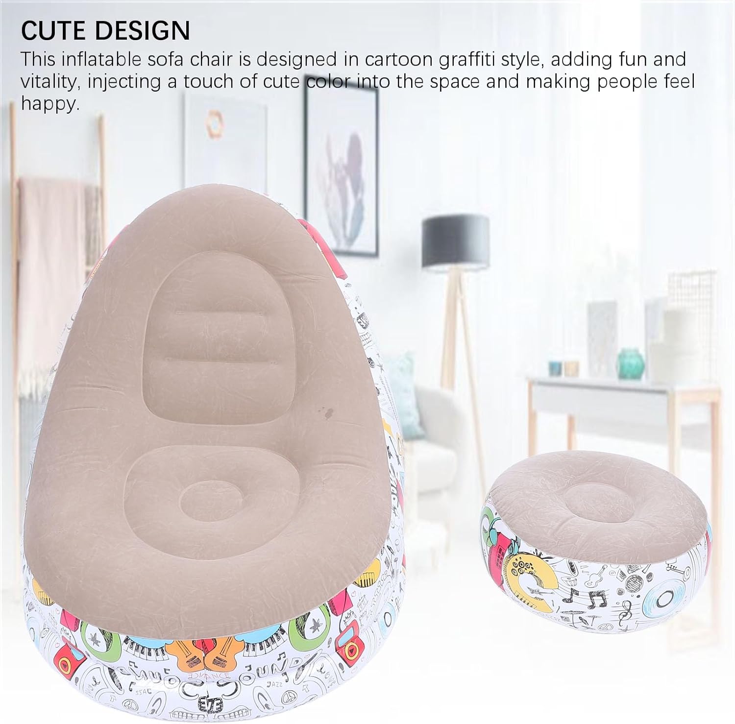 Inflatable Graffiti Sofa with Foot Stool(SA2510-031)BEIGE Apricot