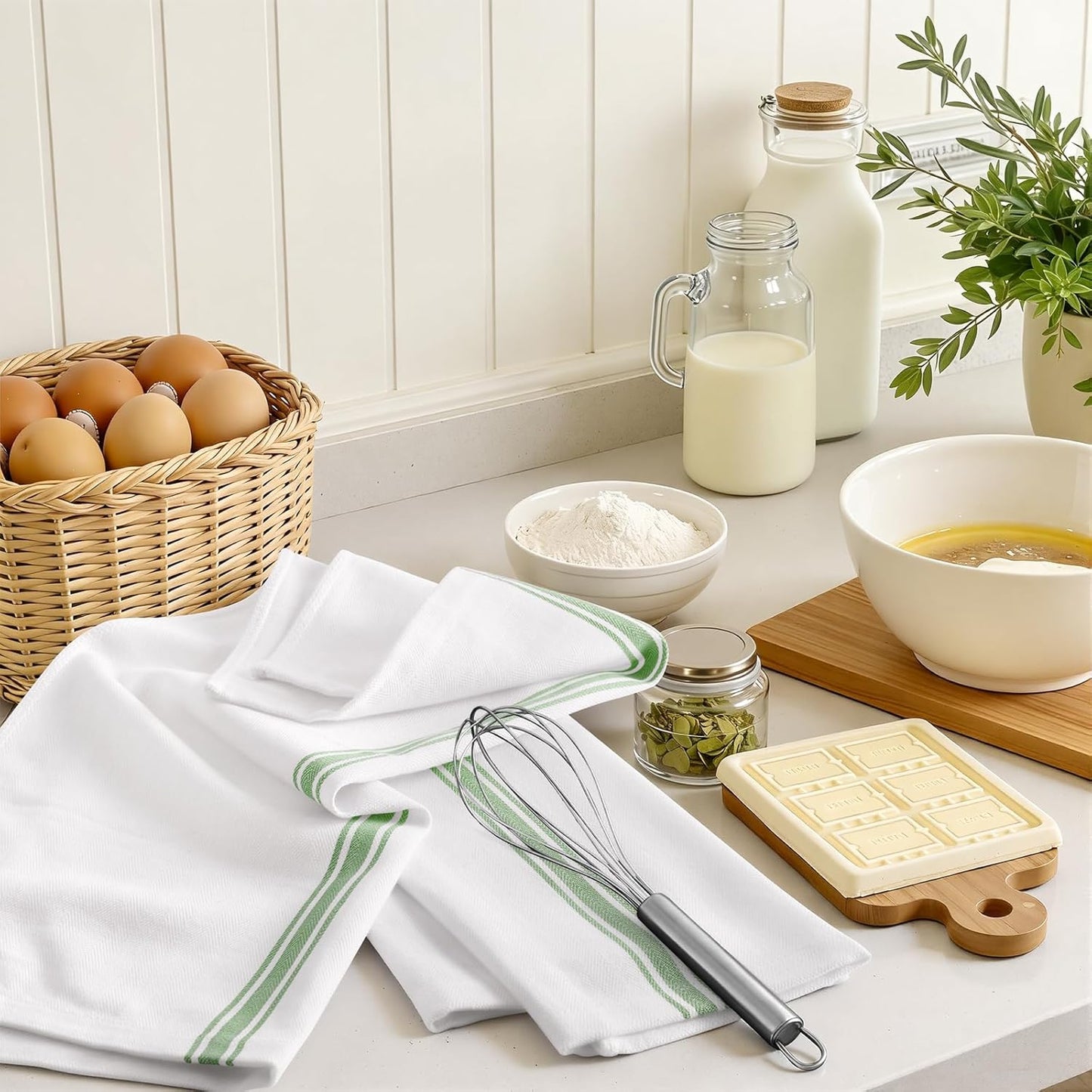 100% Cotton Kitchen Towels & Napkins 6 Pack- MINT Apricot