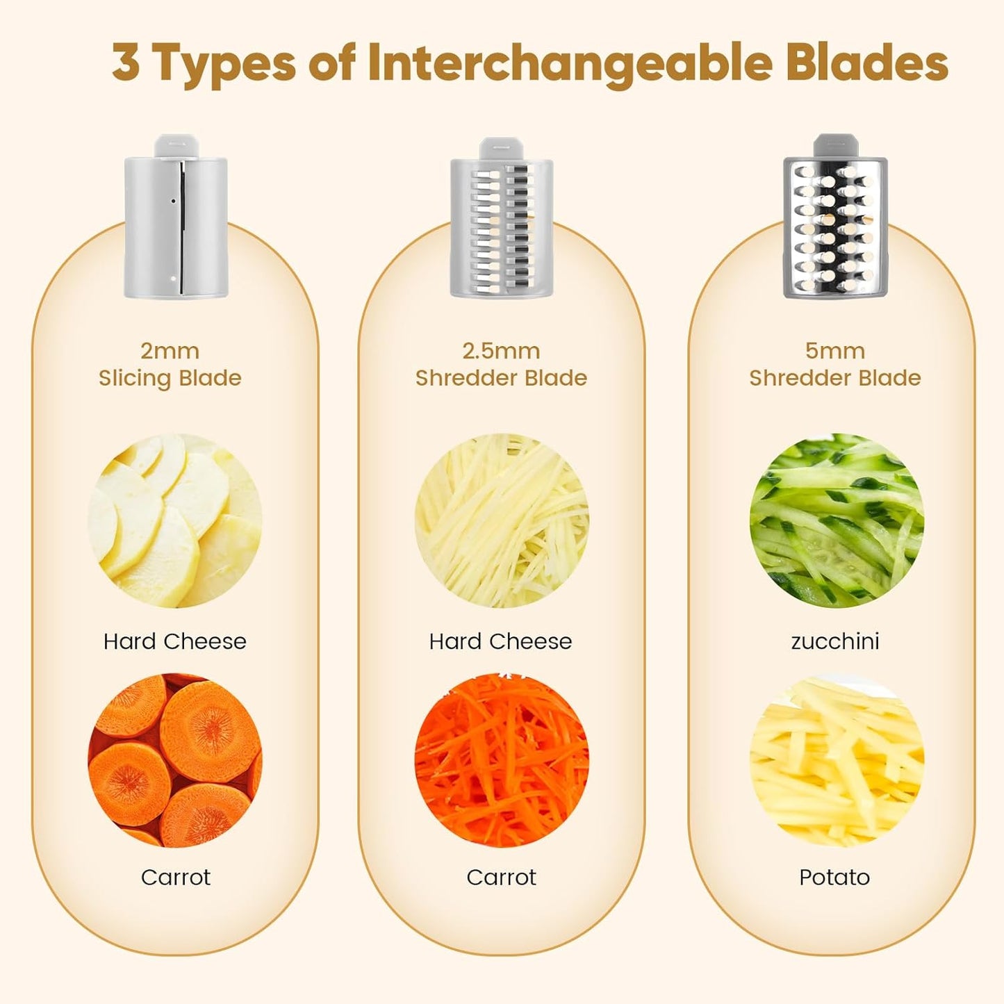 Electric Automatic Multi Grater with 3 Types Slice (SA2510-022) Spice and sugar Jar Apricot