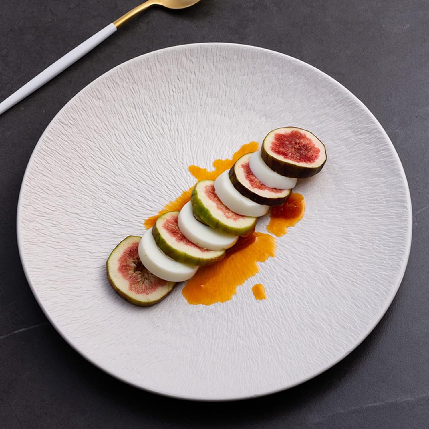 6 Creative Dining Plate with Stone Texture Pattern-Black cooking set Apricot