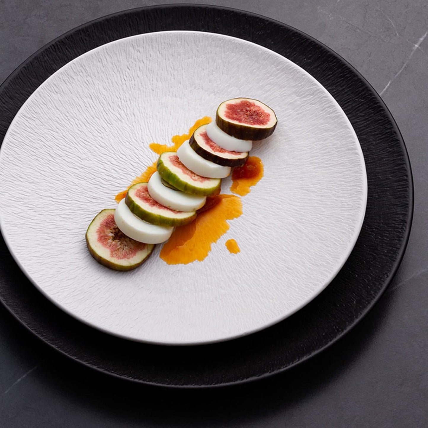 6 Creative Dining Plate with Stone Texture Pattern-Black cooking set Apricot