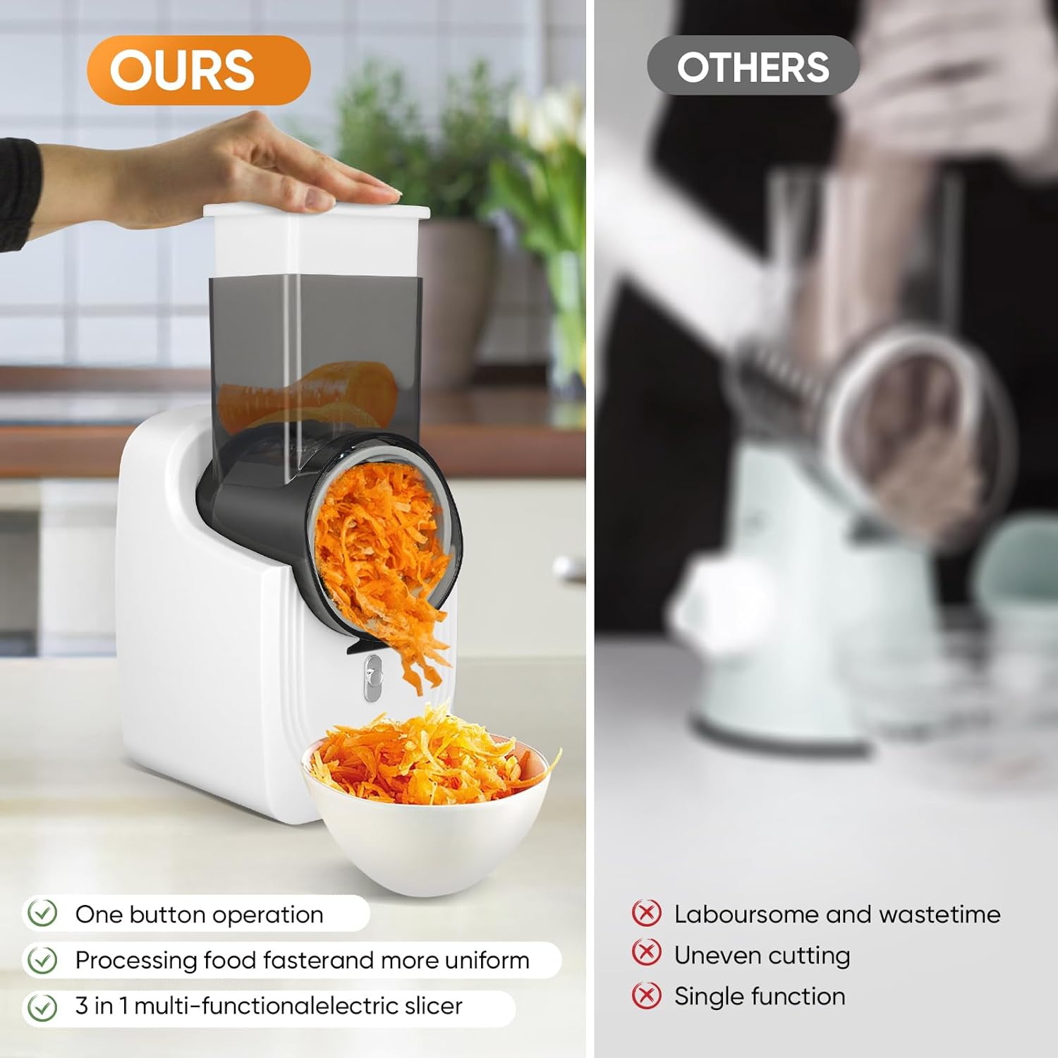 Electric Automatic Multi Grater with 3 Types Slice (SA2510-022) Spice and sugar Jar Apricot