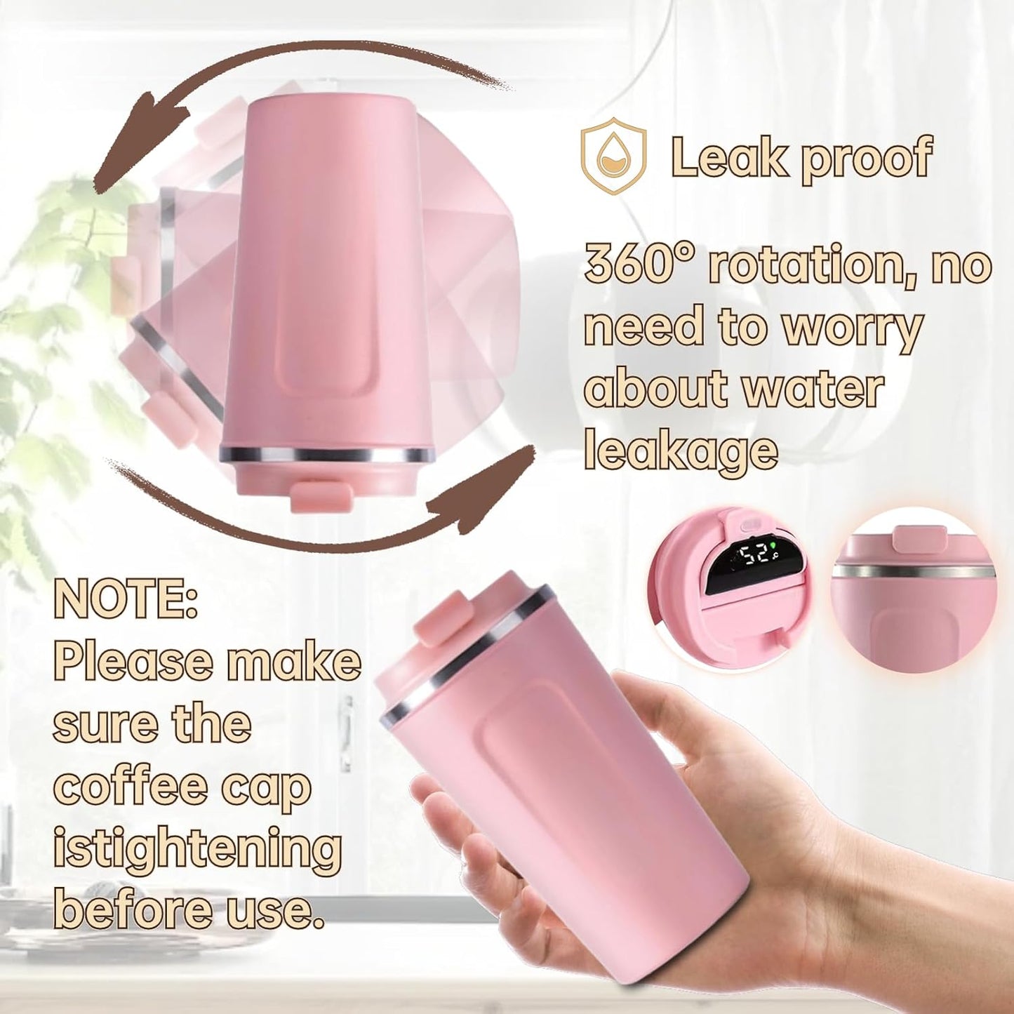 510ML Thermo Coffee Mug with Hermetic Temperature (SA2510-074)Pink Tumbler Apricot
