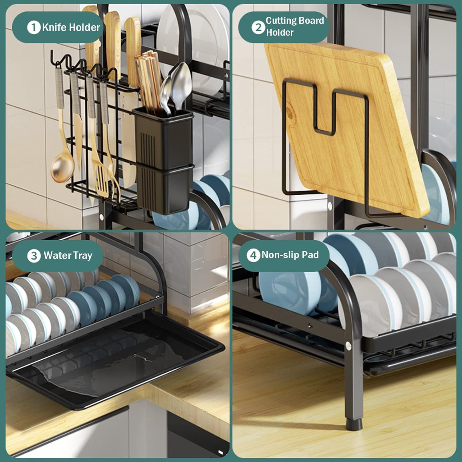 3-Tier-Dish Drying Rack & Utensil Holder(15256) Dish Rack Apricot