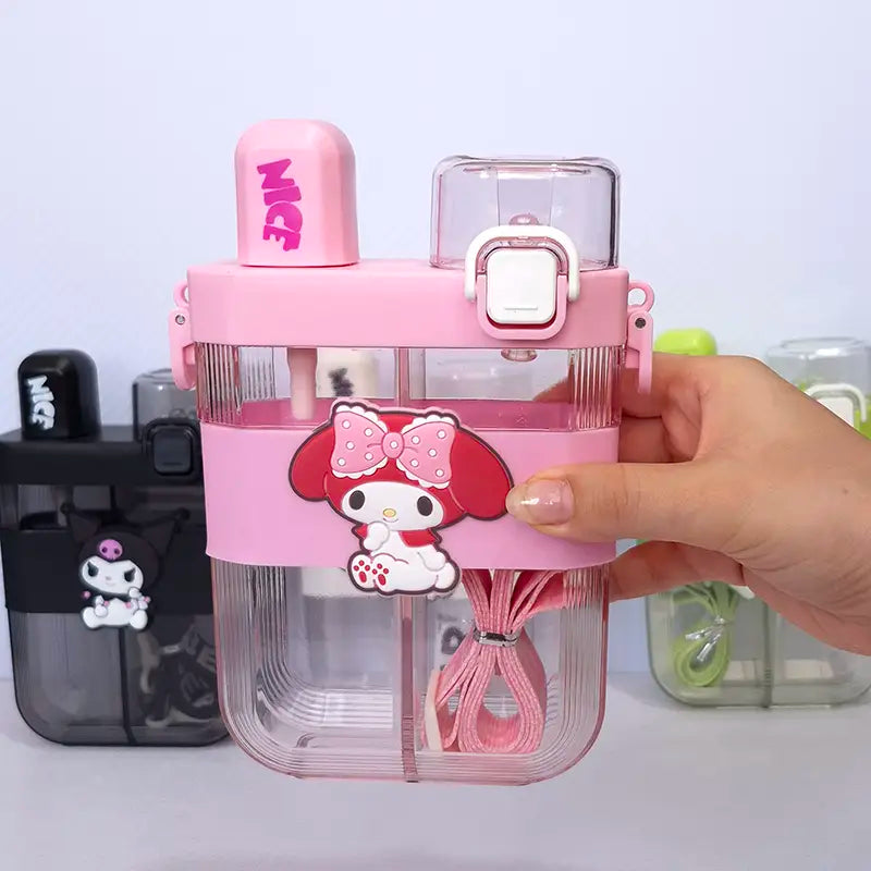 2 in 1 Cute Cartoon Dual Compartment Water Bottle with Straw (SA2510-148) Apricot Pink