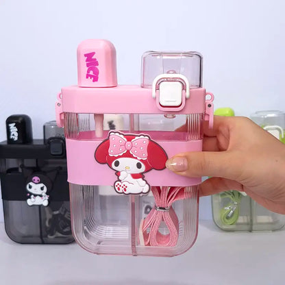 2 in 1 Cute Cartoon Dual Compartment Water Bottle with Straw (SA2510-148) Apricot Pink