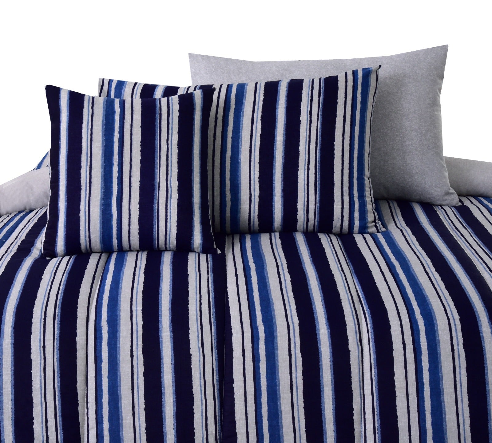 8 PCs Winter Comforter Set-Bold Stripes(Grey Reverse) Comforters Apricot   