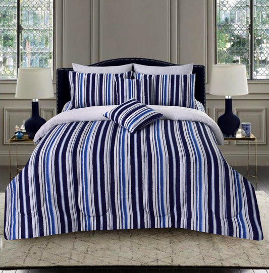 8 PCs Winter Comforter Set-Bold Stripes(Grey Reverse) Comforters Apricot   