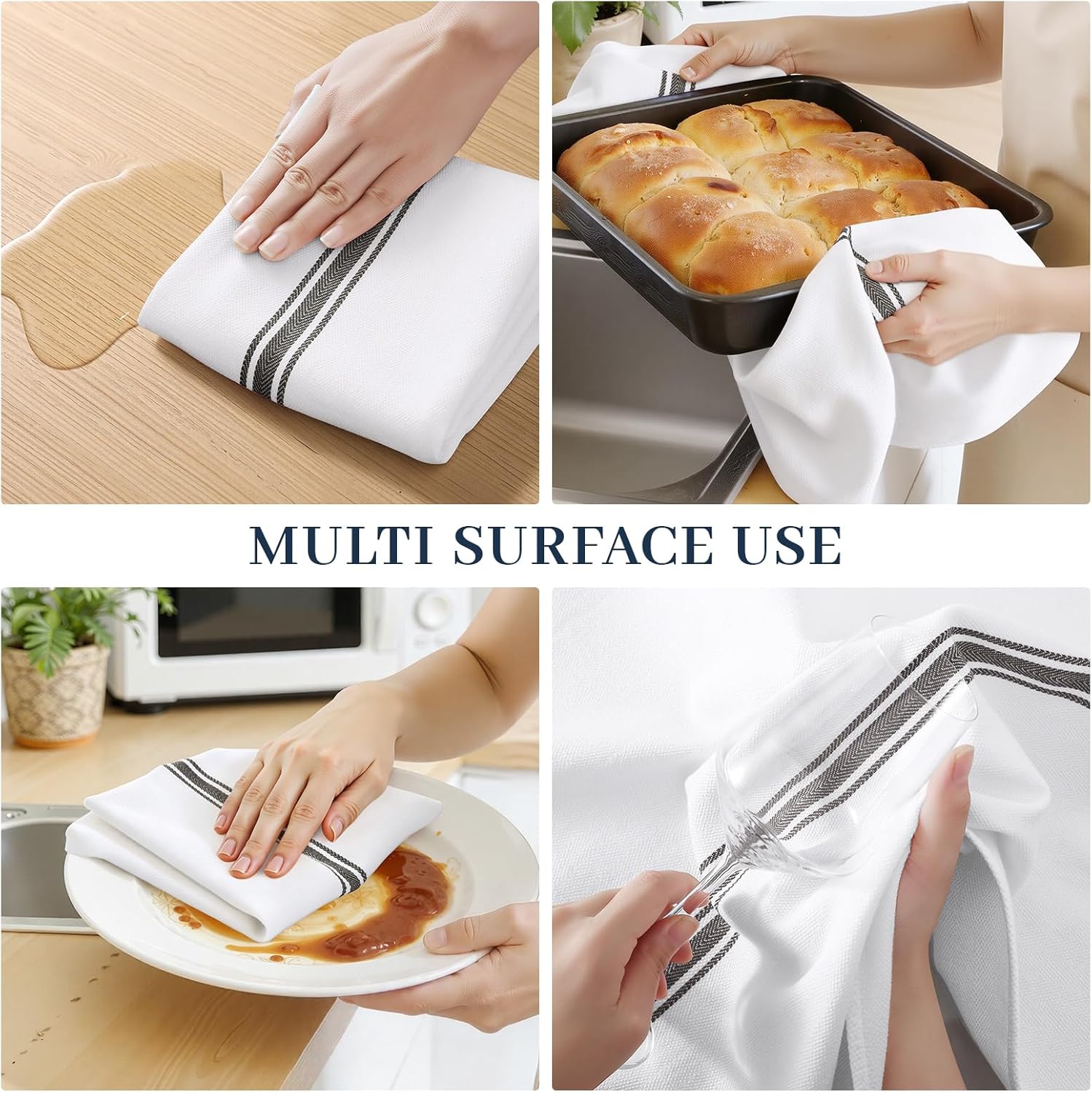 100% Cotton Kitchen Towels & Napkins 6 Pack- GREY Apricot