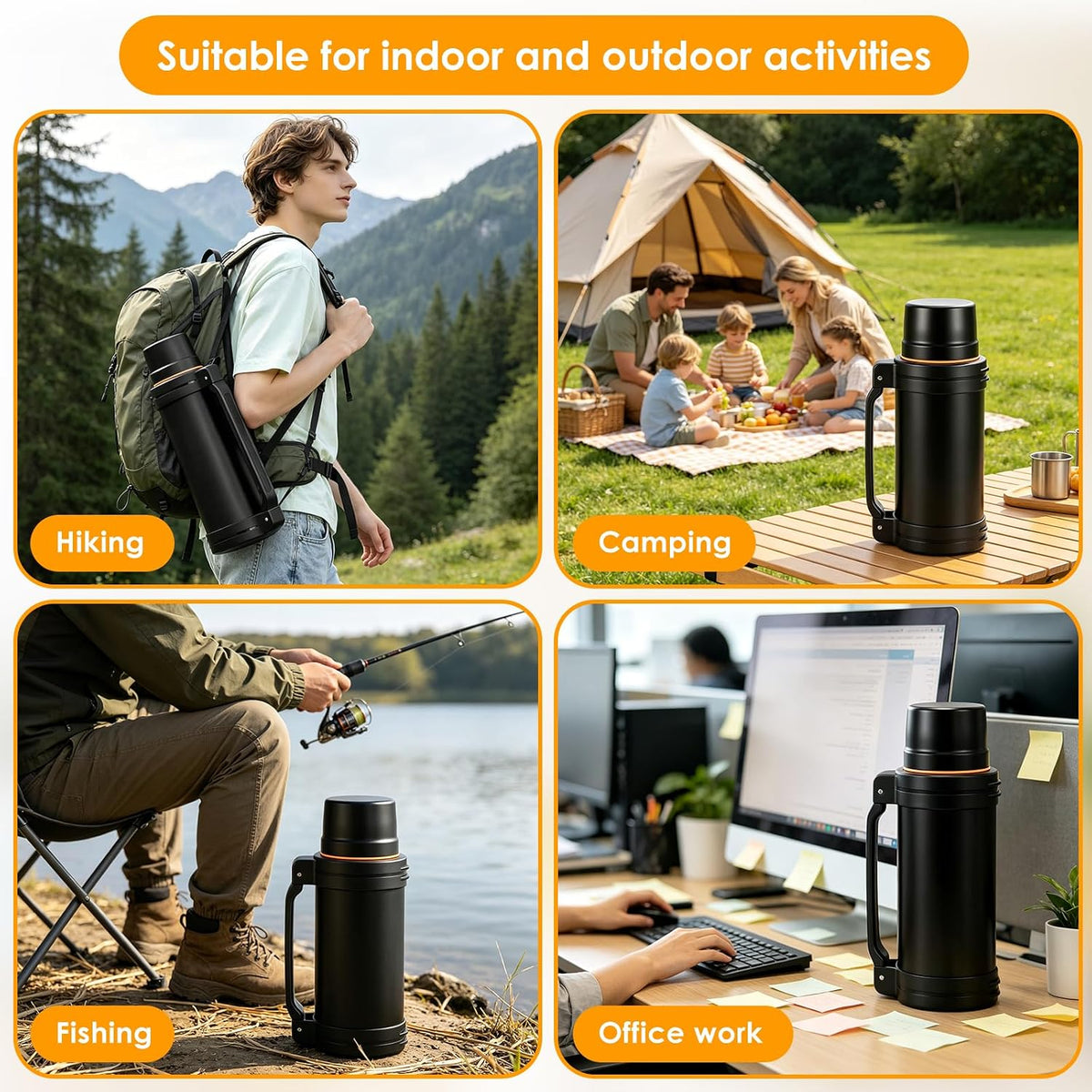 2L Large Capacity Flasks for Hot and Cold Drinks SA2607-19 Black Apricot