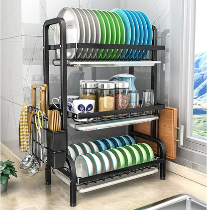 3-Tier-Dish Drying Rack & Utensil Holder(15256) Dish Rack Apricot