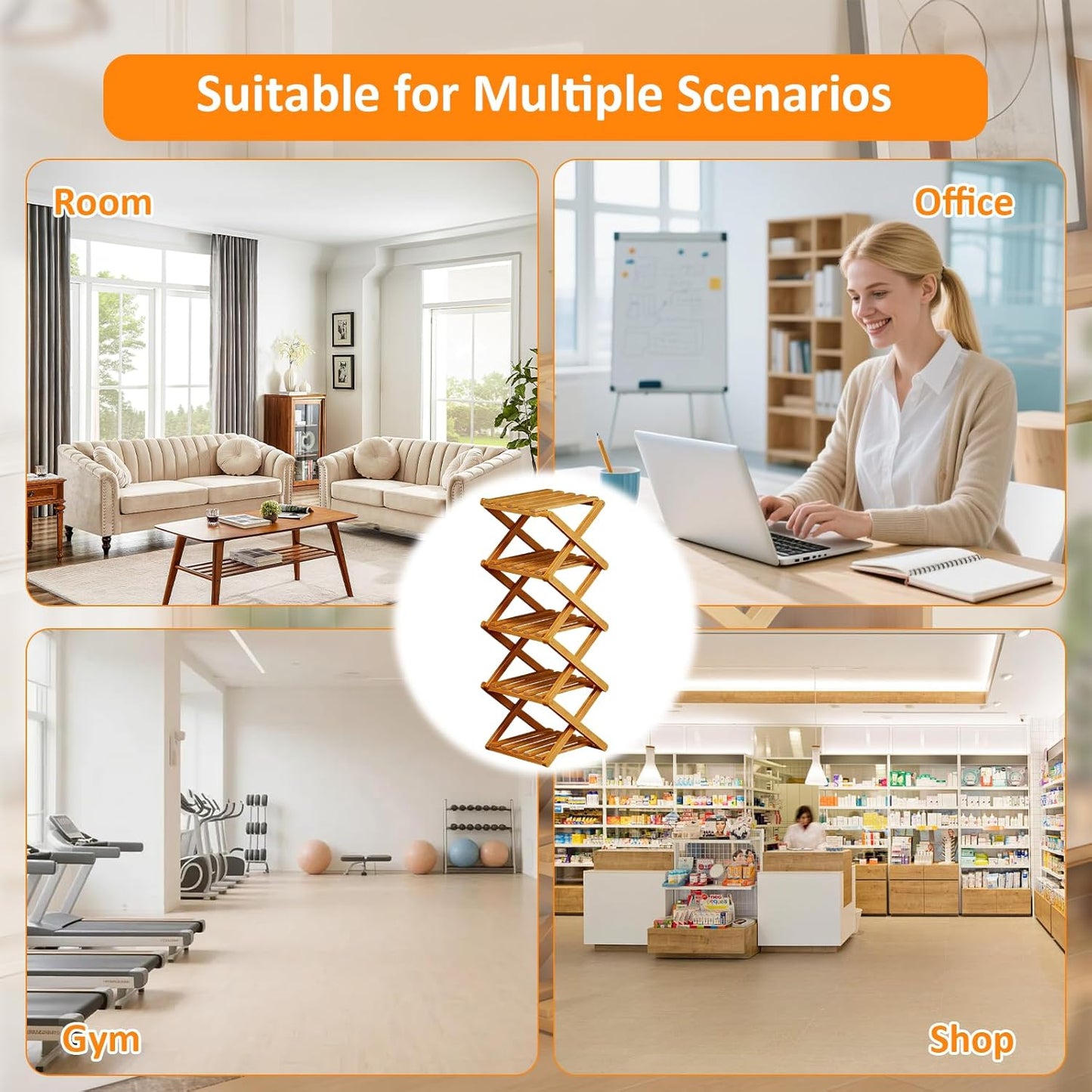 5 Tier Bamboo Shoe Rack (SA2510-052) Storage Organizer Apricot