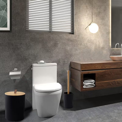 Wooden Lid PVC Bathroom Accessory Set-Stripes With Close Lid(Black)SA2512-02 Bathroom Accessory Sets Apricot