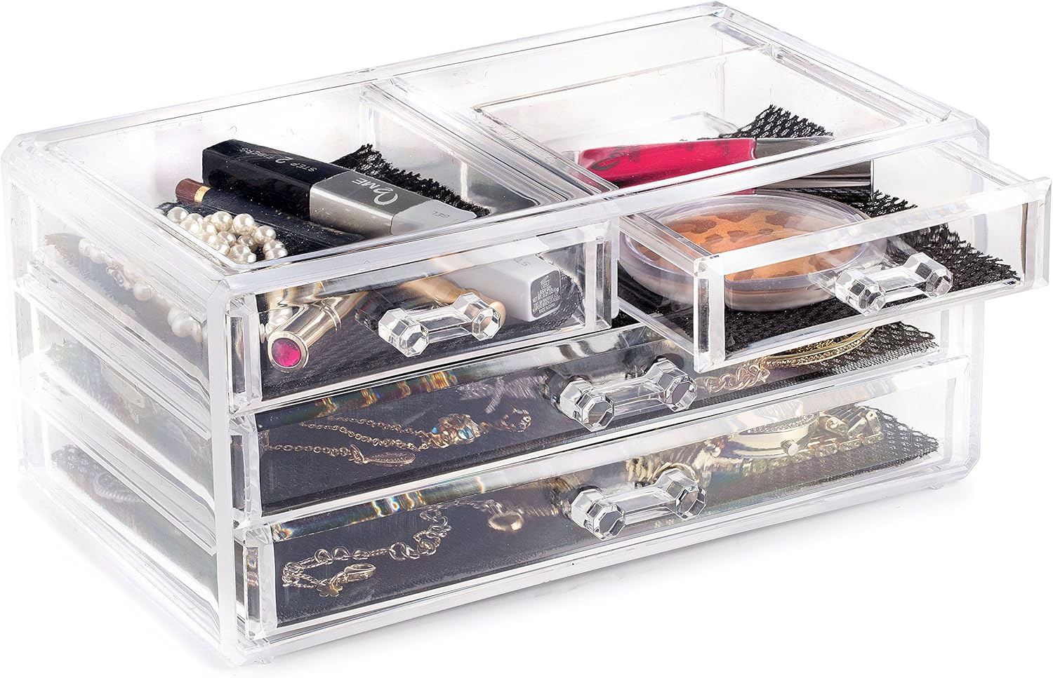 Transparent Makeup & Jewelry Storage Organizer(5362) Cosmetic Organizer Apricot