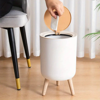 Indoor trash Bin With Wooden Feets-SA2408-108 Bathroom Accessory Sets Apricot