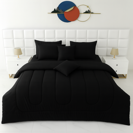 8 PCs Winter Razai Set-Black Comforters Apricot