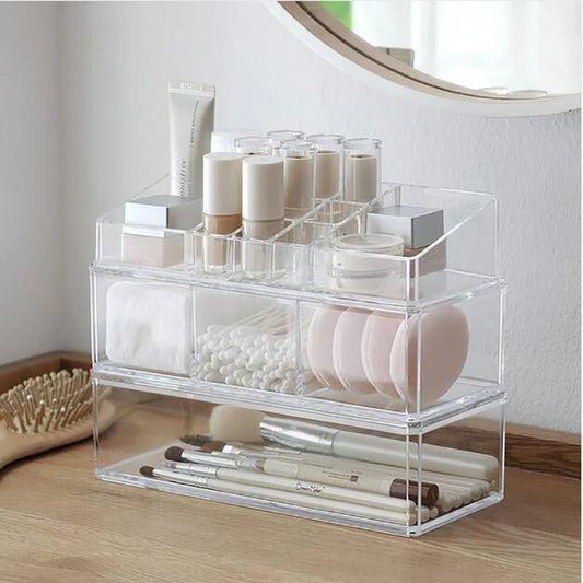 Acrylic 2 Drawer Makeup Organizer-(5362)Transparent Cosmetic Organizer Apricot