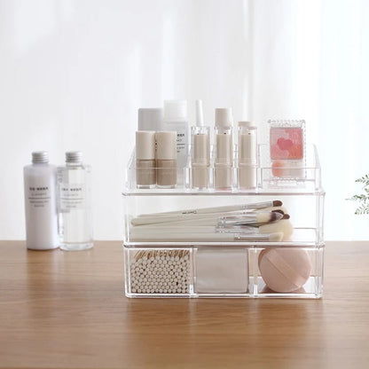 Acrylic 2 Drawer Makeup Organizer-(5362)Transparent Cosmetic Organizer Apricot