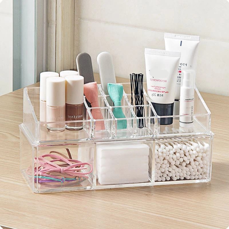 Acrylic 2 Drawer Makeup Organizer-(5362)Transparent Cosmetic Organizer Apricot