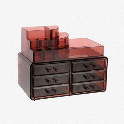 Acrylic 6 Drawers Makeup Organizer-(5300)Burgundy Cosmetic Organizer Apricot   