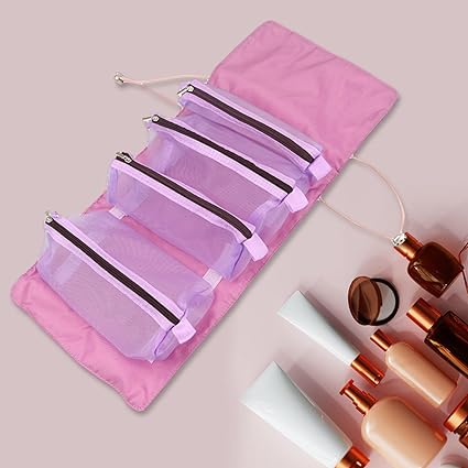 Adjustable Makeup Cosmetic Bag-5448-Purple Cosmetic Organizer Apricot