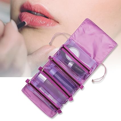 Adjustable Makeup Cosmetic Bag-5448-Purple Cosmetic Organizer Apricot