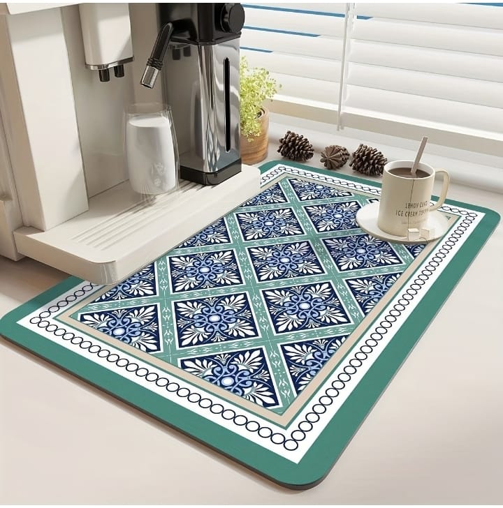 Anti Slip Dish Drying Mat-5756 Turquoise Pattern Rugs Apricot
