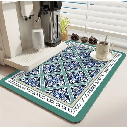 Anti Slip Dish Drying Mat-5756 Turquoise Pattern Rugs Apricot