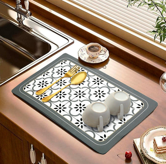 Anti Slip Dish Drying Mat-Grey Pattern Rugs Apricot
