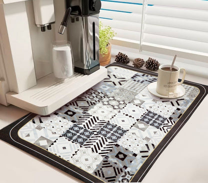 Anti Slip Dish Drying Mat-Grey Flower Rugs Apricot
