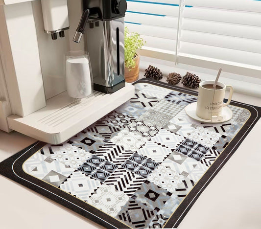 Anti Slip Dish Drying Mat-Grey Flower Rugs Apricot