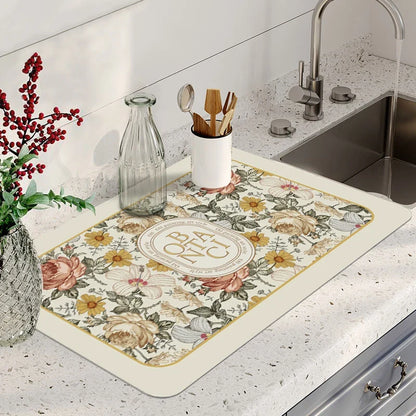 Anti Slip Dish Drying Mat -Botanical Rugs Apricot