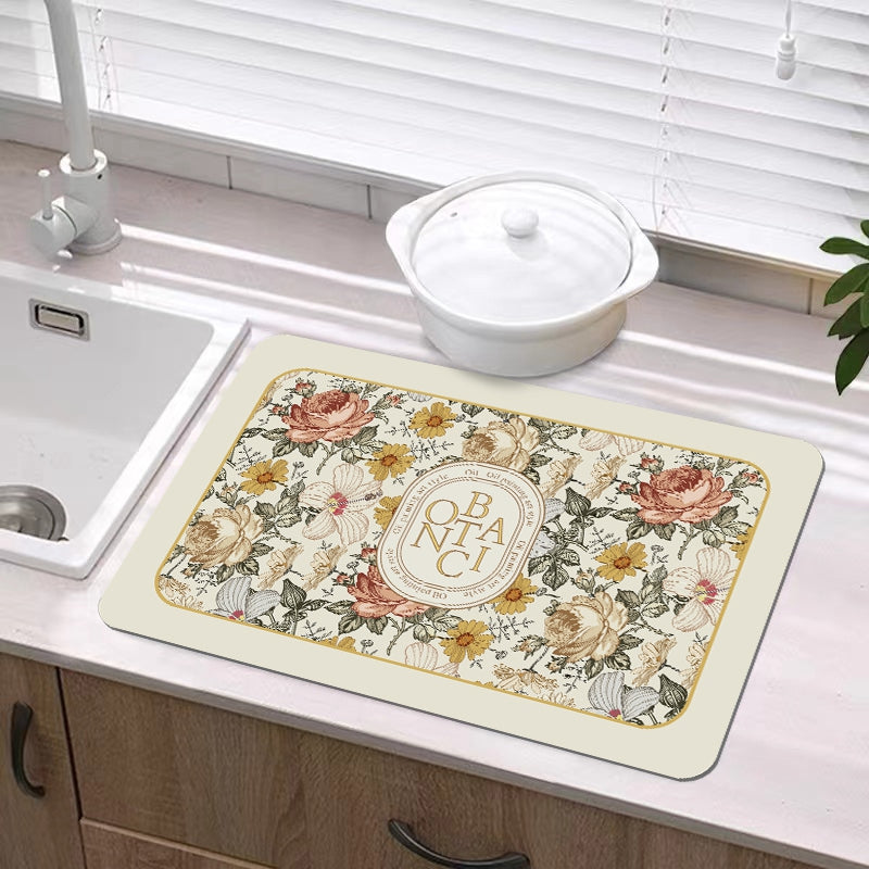 Anti Slip Dish Drying Mat -Botanical Rugs Apricot