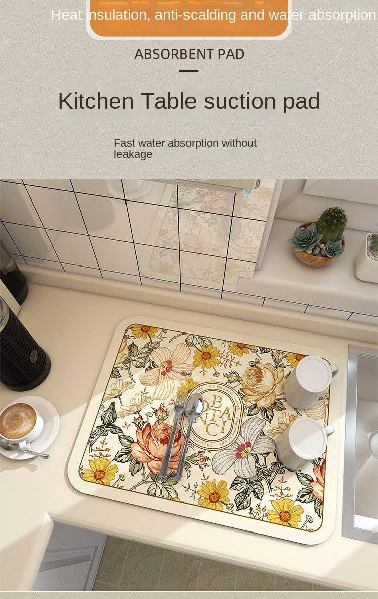 Anti Slip Dish Drying Mat -Botanical Rugs Apricot