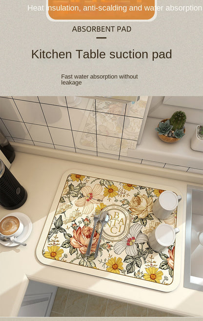 Anti Slip Dish Drying Mat -Botanical Rugs Apricot