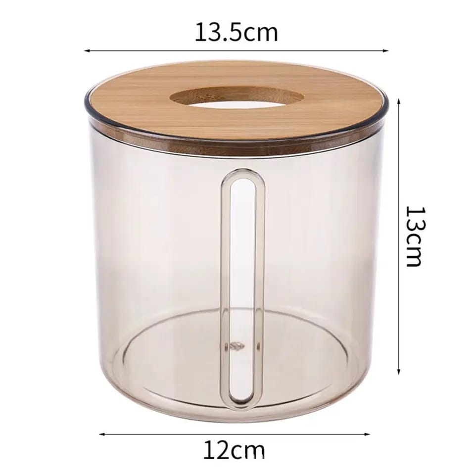 Bamboo Lid Toilet Paper Holder(5287)-Transparent Round Tissue Box Apricot   