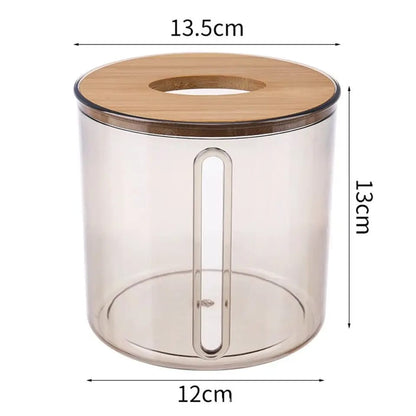 Bamboo Lid Toilet Paper Holder(5287)-Transparent Round Tissue Box Apricot   