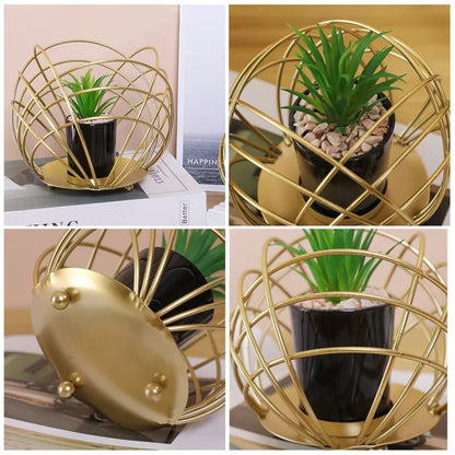Cactus Metal Pot Stand-Golden(SA2405-153) Candle Stand Apricot