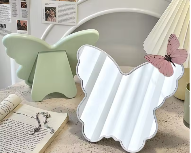 Butterfly Shaped Portable Makeup Mirror Mirror Apricot
